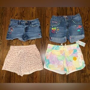 Girls shorts size 8 mixed brands set of 4 denim blue jean tie dye NWT leopard